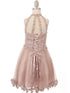 Little Girls Dusty Rose Halter Neck Rhinestone Sequin Flower Girl Dress 4-6 - SophiasStyle.com